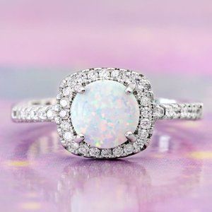 Round Opal stone Ring, 925 Sterling Silver Charmed Aroma